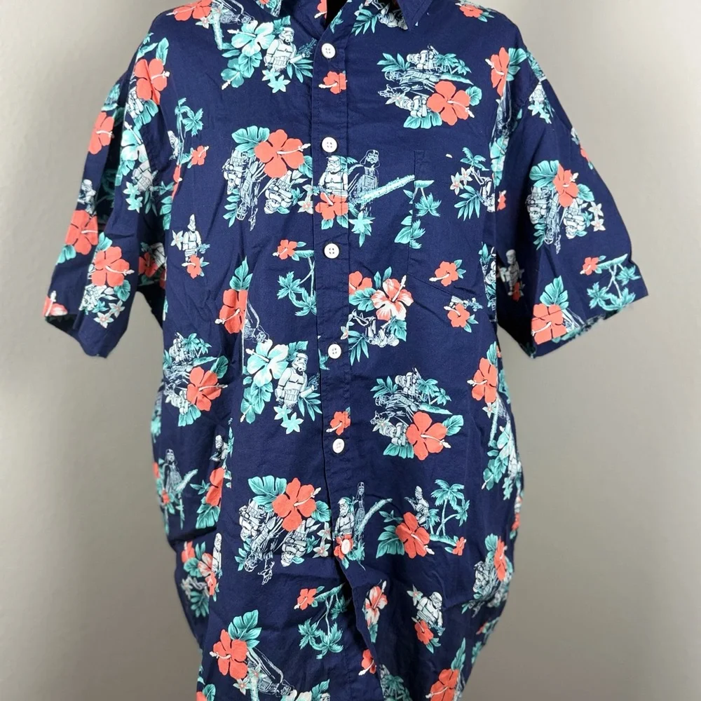 Star Wars Mens Hawaiian Cmao Aloha Shirt L- Stormtroopers